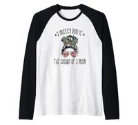 Funny Messy Bun Saying For New Mama and Leopard Mom Camiseta Manga Raglan