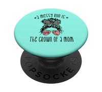 Funny Messy Bun Saying For New Mama and Leopard Mom PopSockets PopGrip Adhesivo