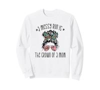 Funny Messy Bun Saying For New Mama and Leopard Mom Sudadera