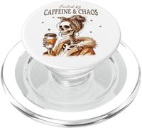 Funny Messy Bun Skeleton Mom, Fueled by Caffeine and Chaos PopSockets PopGrip para MagSafe