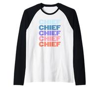 Funny Modern Repeated Text Design Chief Grandpa Granddad Camiseta Manga Raglan