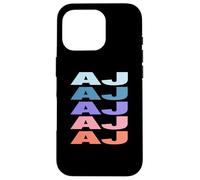 Funny Modern Repeated Text Design First Name AJ Carcasa para iPhone 16 Pro