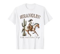 Funny Mom Riding. Western Cowboy Mama Wranglin' Kids Camiseta