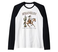 Funny Mom Riding. Western Cowboy Mama Wranglin' Kids Camiseta Manga Raglan