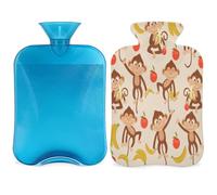 Funny Monkey Fruit - Botella de agua caliente con tapa, 2 L, gran capacidad, bolsa de agua para noches acogedoras, alivio del dolor, espalda, cuello y hombros