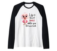 Funny Motivational Life Is Short Colorful Cute Bird Humor Camiseta Manga Raglan