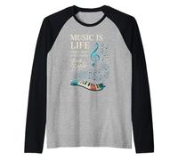 Funny Music Is Life Thats Why Our Hearts Have Beats Piano Camiseta Manga Raglan