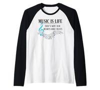 Funny Music Is Life Thats Why Our Hearts Have Beats Piano Camiseta Manga Raglan