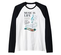 Funny Music Is Life Thats Why Our Hearts Have Beats Piano Camiseta Manga Raglan