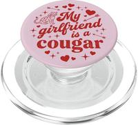 Funny My Girlfriend is a Cougar Retro Heart Valentine PopSockets PopGrip para MagSafe