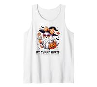 Funny My Tummy Hurts Cute Pink Ghost Boujee Halloween Coffee Camiseta sin Mangas