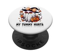 Funny My Tummy Hurts Cute Pink Ghost Boujee Halloween Coffee PopSockets PopGrip Adhesivo