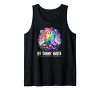 Funny My Tummy Hurts Rainbow Ghost Happy Halloween Candy Camiseta sin Mangas