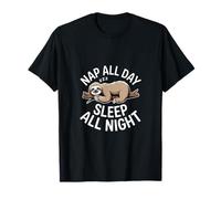 Funny Nap All Day Sleep All Night Perezoso Dicho Camiseta