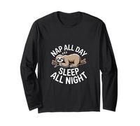 Funny Nap All Day Sleep All Night Perezoso Dicho Manga Larga
