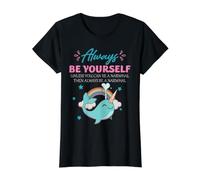 Funny Narwhal Always Be Yourself Ocean Animal Cita Humor Camiseta gráfica económica, Mujer, Negro, S