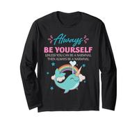 Funny Narwhal Always Be Yourself Ocean Animal Cita Humor Manga Larga