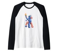 Funny New York Statue of Liberty USA Flag Balloon Dog Poodle Camiseta Manga Raglan