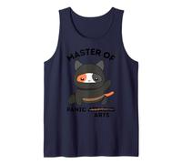 Funny Ninja Cat Master of Panic Attacks Art Anxiety Camiseta sin Mangas