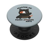 Funny Ninja Cat Master of Panic Attacks Art Anxiety PopSockets PopGrip Adhesivo