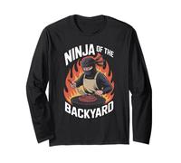 Funny Ninja of The Backyard Saying BBQ Humor Grill Mujeres Hombres Manga Larga