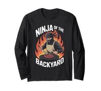 Funny Ninja of The Backyard Saying BBQ Humor Grill Mujeres Hombres Manga Larga