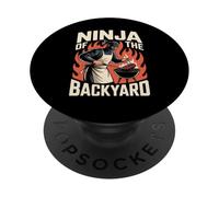 Funny Ninja of The Backyard Saying BBQ Humor Grill Mujeres Hombres PopSockets PopGrip Adhesivo