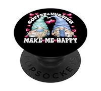Funny Nurse Gnomes Couple For Women and Men Who Loves Coffee PopSockets PopGrip Adhesivo