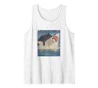 Funny Ocean Adventure Cat Biting a Shark Vintage Camiseta sin Mangas