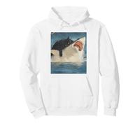 Funny Ocean Adventure Cat Biting a Shark Vintage Sudadera con Capucha