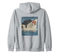 Funny Ocean Adventure Cat Biting a Shark Vintage Sudadera con Capucha