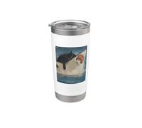 Funny Ocean Adventure Cat Biting a Shark Vintage Vaso térmico de acero inoxidable de doble pared