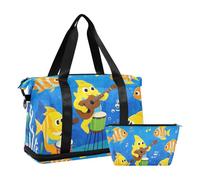 Funny Ocean Music Concert Fish Blue - Bolsa de viaje grande con correa ajustable para gimnasio, juego de 2 piezas, Divertido concierto de música oceánica azul pez, 1 size