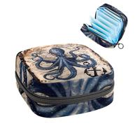 Funny Ocean Octopus Anchor - Bolsa de almacenamiento de servilletas sanitarias con diseño de mapa costero, bolsa grande para copa menstrual con cremallera, bolsa para almohadillas de período, bolsa de