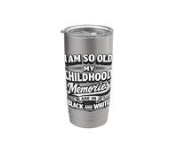 Funny Old Childhood Memories Negro Blanco Retro Vintage Cita Vaso térmico de acero inoxidable de doble pared