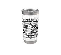 Funny Old Childhood Memories Negro Blanco Retro Vintage Cita Vaso térmico de acero inoxidable de doble pared