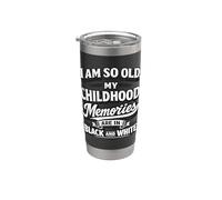 Funny Old Childhood Memories Negro Blanco Retro Vintage Cita Vaso térmico de acero inoxidable de doble pared