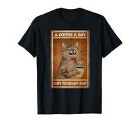 Funny Orange Cat A Coffee A Day Keep The Grumpy Away Camiseta