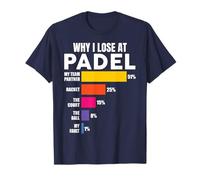 Funny Padel Tennis Player Men Women Vintage Tee Camiseta de Pádel Why I Lose at Padel Unisex Adulto Blue S Manga de doble puntada Jersey con Cuello en U y Bastilla Baja