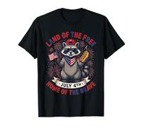 Funny Patriotic Feral and Raccoon July 4th Land of The Free Camiseta
