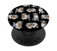 Funny Pattern Happy Blue Merle Australian Shepherd Lover PopSockets PopGrip Adhesivo