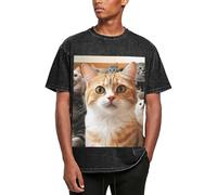 Funny Pet Cat - Camisetas de gran tamaño para hombre, de algodón, manga corta, casual, lavada, unisex, color negro