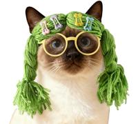 Funny Pet Cat Wig and Glasses Costume Set For Small Dogs | 3 Color Hat with Ear Holes | Novelty Animal Dress Up Accessories | Cute Photo Prop For Kitties Puppies