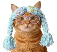 Funny Pet Cat Wig and Glasses Costume Set for Small Dogs | 3 Color Hat with Ear Holes | Novelty Animal Dress Up Accessories | Cute Photo Prop for Kitties Puppies