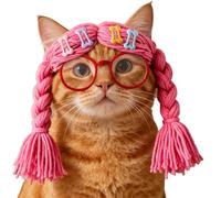 Funny Pet Wig & Glasses Set - Cosplay Braid Costume For Cats & Puppies | Cute Pet Headwear For Parties, Holidays, Christmas, and Viral Social Media Photoshoots