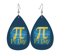 Funny Pi Day Spiral Pi Math 3.14 Pendientes de piel sintética Pendientes colgantes de lágrima para mujeres y niñas