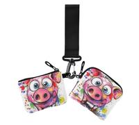 Funny Pig Art Painting - Cartera para mujer, tarjetero, delgada, plana, con cremallera, bolsillo con cremallera, para uso diario, 2 unidades, Divertida pintura artística de cerdo, 1 size, Arte impreso