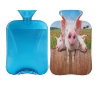 Funny Pig Flower Botella de agua caliente con tapa, bolsa de agua caliente transparente de 2 l para compresas frías calientes, calentador de manos y pies, alivio del dolor de cuello y hombros