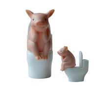 Funny Pig Sitting On Toilet Desktop Ornament - Cute Thinking Piggy Mini Animal Figurine | Creative Kawaii Home & Office Decor | Piggy Statue For Bookshelf, Bathroom or Desk