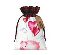 Funny Piggy - 1 bolsa con cordón, 4.7 x 6.9 pulgadas, para regalos, viajes y uso diario con etiquetas de regalo Kraft